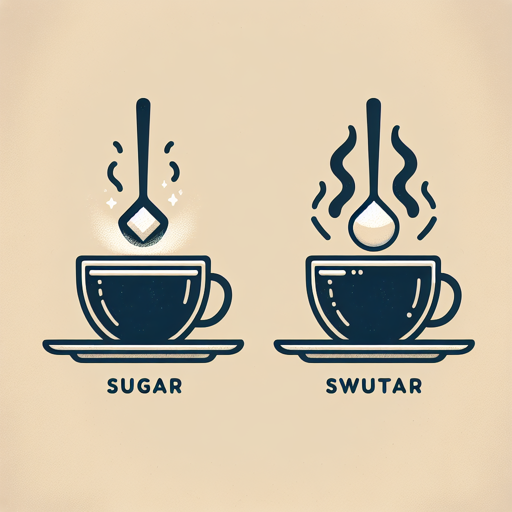 Une illustration représentant deux tasses de café, l'une avec une cuillère de sucre et l'autre sans sucre, illustrant le débat sur l'ajout de sucre dans le café.