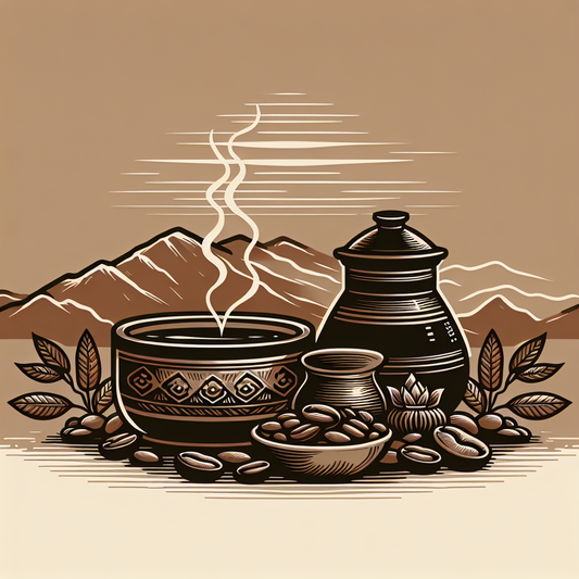 Une illustration de café sombre torréfié dégageant des arômes intenses et réconfortants, mettant en valeur une ambiance chaleureuse et apaisante.